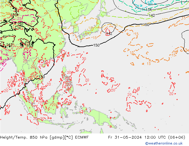 Z500/Rain (+SLP)/Z850 ECMWF ven 31.05.2024 12 UTC