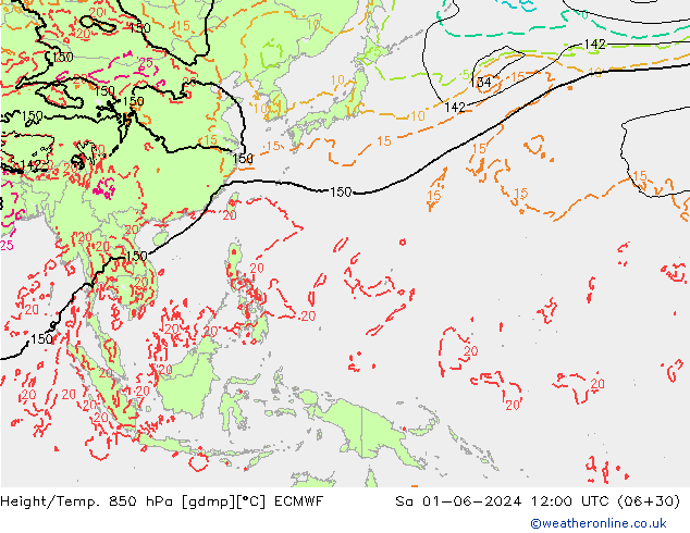 Z500/Rain (+SLP)/Z850 ECMWF Sa 01.06.2024 12 UTC