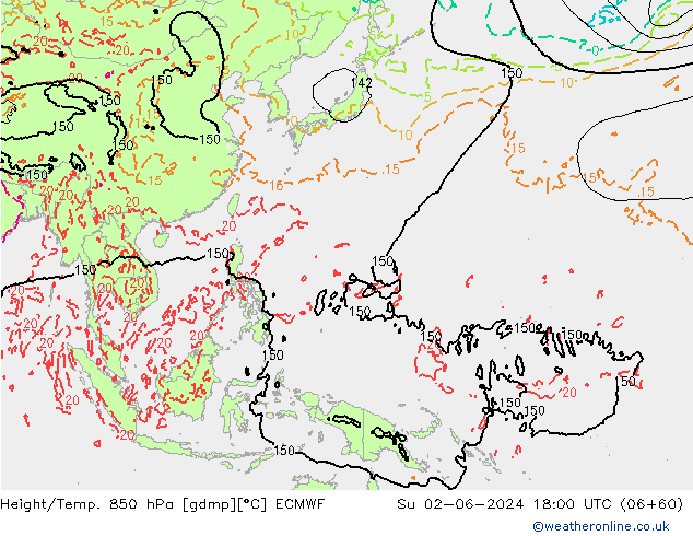 Hoogte/Temp. 850 hPa ECMWF zo 02.06.2024 18 UTC