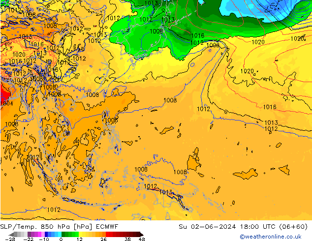 850 hPa Yer Bas./Sıc ECMWF Paz 02.06.2024 18 UTC