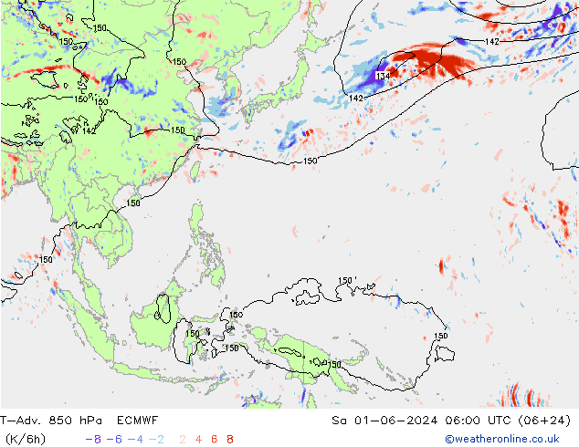 T-Adv. 850 hPa ECMWF za 01.06.2024 06 UTC