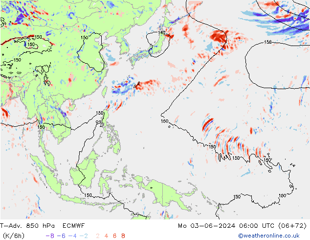 T-Adv. 850 hPa ECMWF Seg 03.06.2024 06 UTC