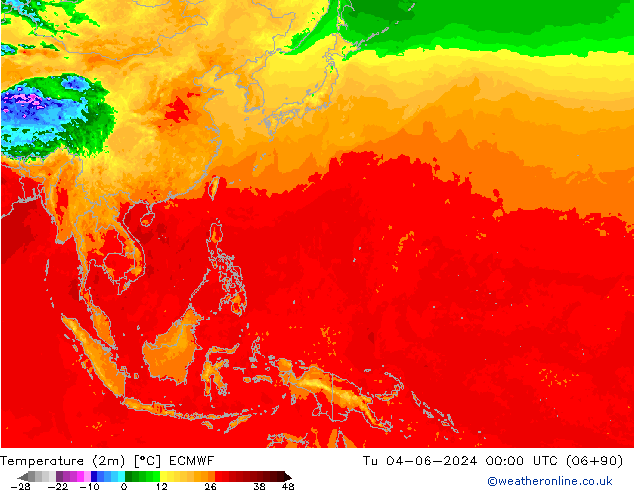 Temperaturkarte (2m) ECMWF Di 04.06.2024 00 UTC