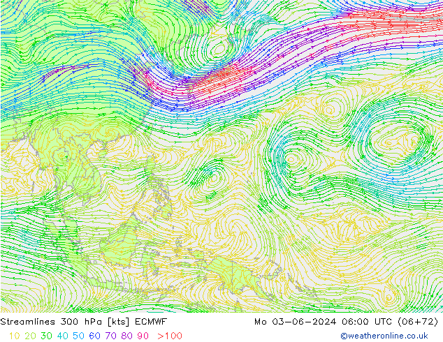 Linha de corrente 300 hPa ECMWF Seg 03.06.2024 06 UTC