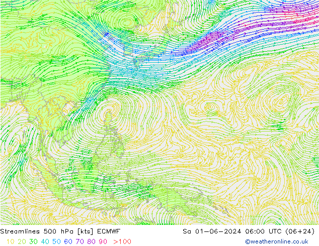 ветер 500 гПа ECMWF сб 01.06.2024 06 UTC