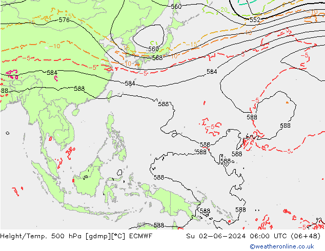 Z500/Rain (+SLP)/Z850 ECMWF Su 02.06.2024 06 UTC