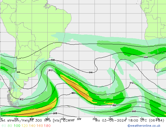 Jet stream/Height 300 hPa ECMWF Po 03.06.2024 18 UTC