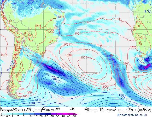 Precipitation (12h) ECMWF Mo 03.06.2024 06 UTC