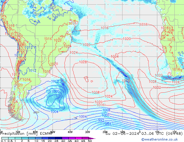 осадки ECMWF Вс 02.06.2024 06 UTC