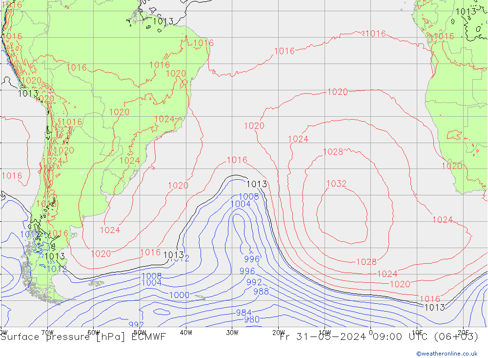 ciśnienie ECMWF pt. 31.05.2024 09 UTC