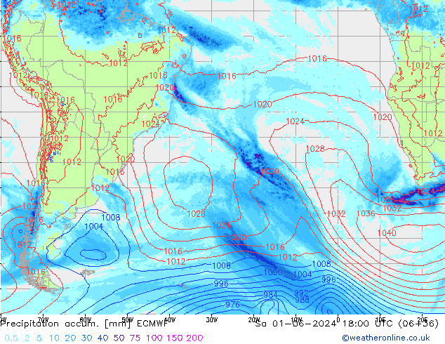 Precipitation accum. ECMWF Sa 01.06.2024 18 UTC