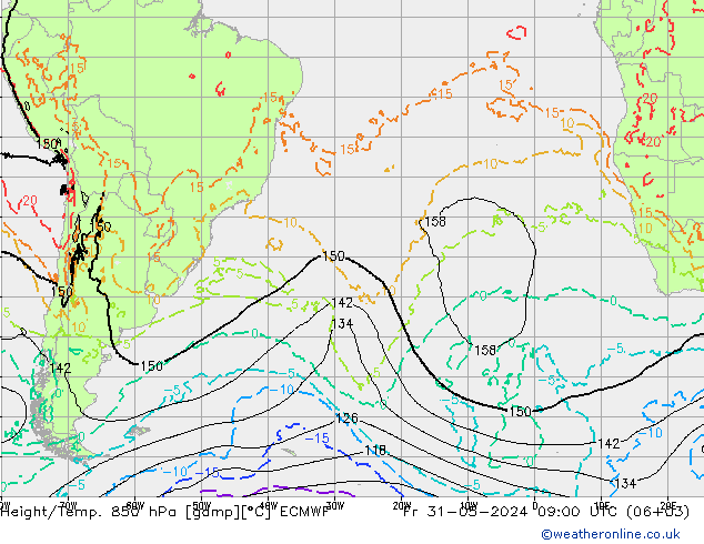 Géop./Temp. 850 hPa ECMWF ven 31.05.2024 09 UTC