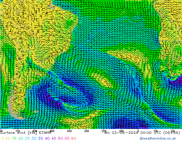 Rüzgar 10 m ECMWF Pzt 03.06.2024 00 UTC