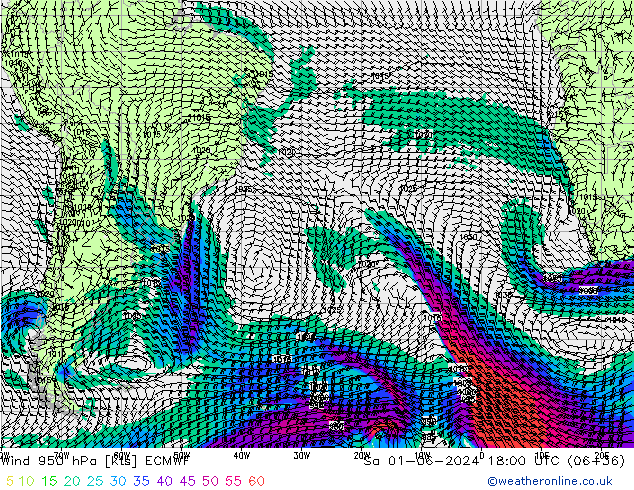 Wind 950 hPa ECMWF Sa 01.06.2024 18 UTC