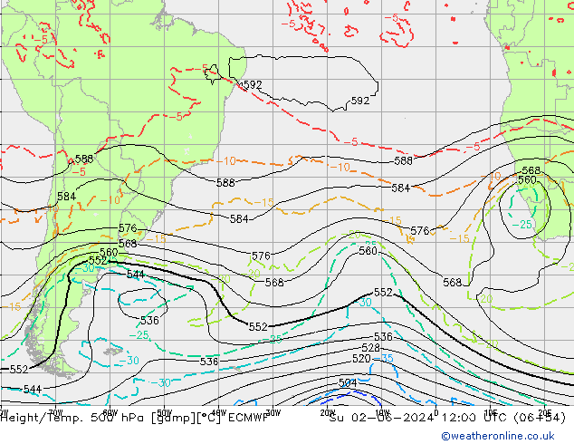 Height/Temp. 500 hPa ECMWF Su 02.06.2024 12 UTC