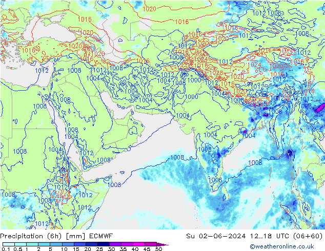 Precipitation (6h) ECMWF Ne 02.06.2024 18 UTC