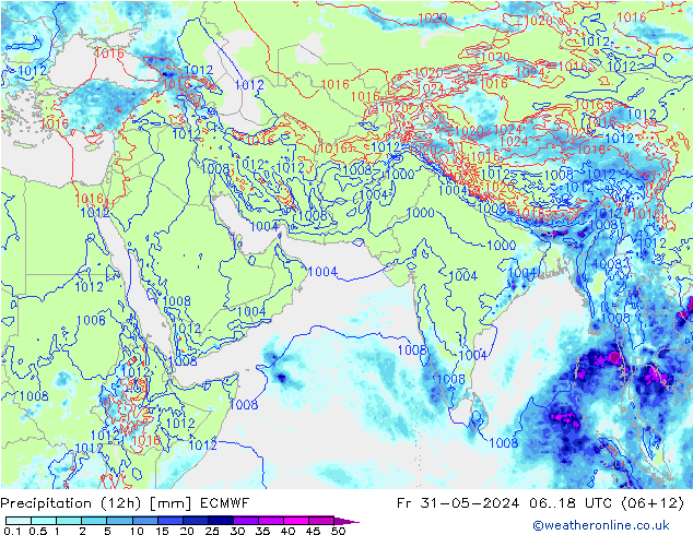 Totale neerslag (12h) ECMWF vr 31.05.2024 18 UTC