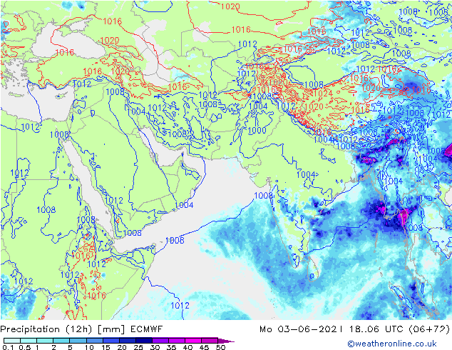 осадки (12h) ECMWF пн 03.06.2024 06 UTC