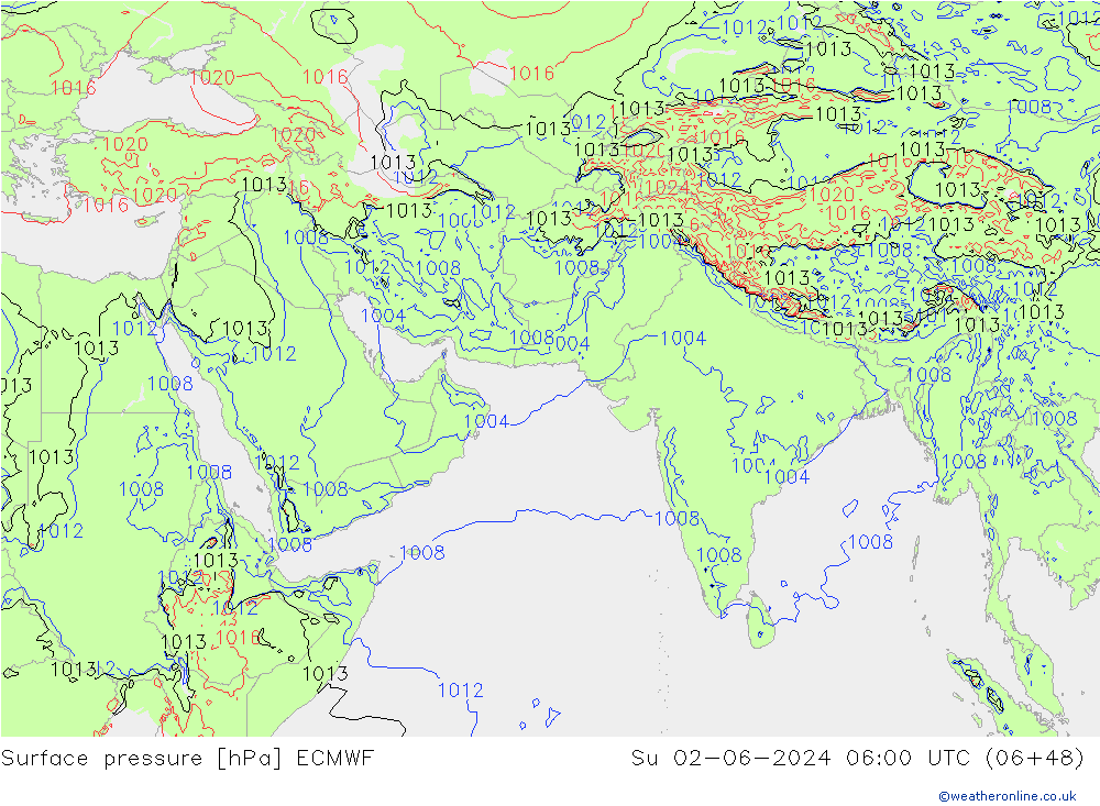 Presión superficial ECMWF dom 02.06.2024 06 UTC