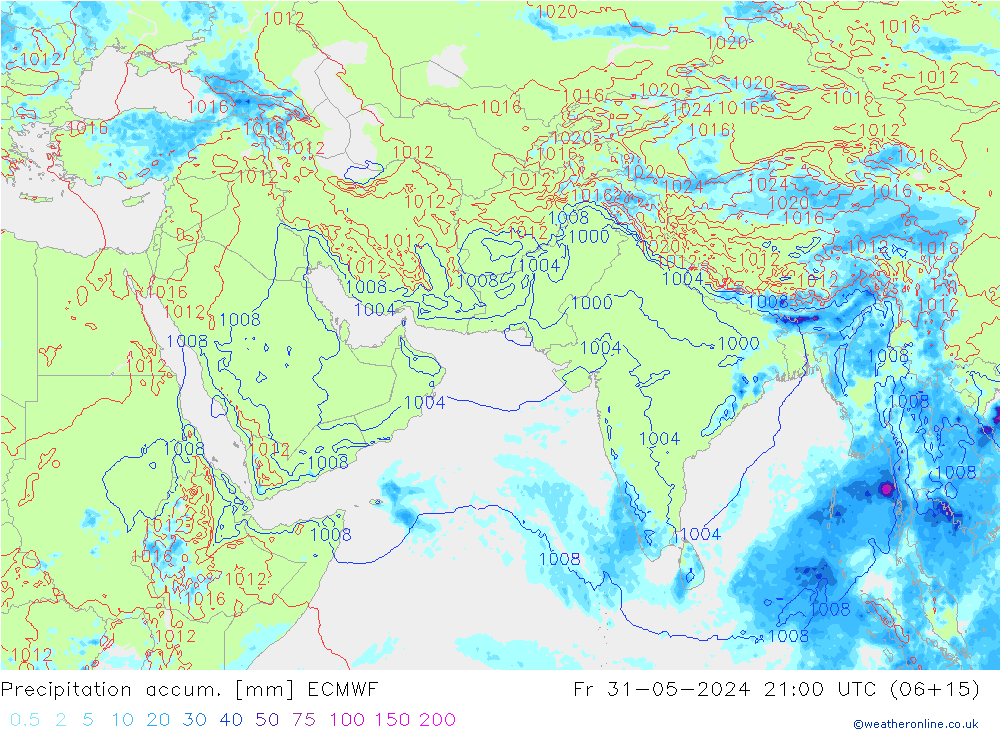 Precipitation accum. ECMWF Fr 31.05.2024 21 UTC