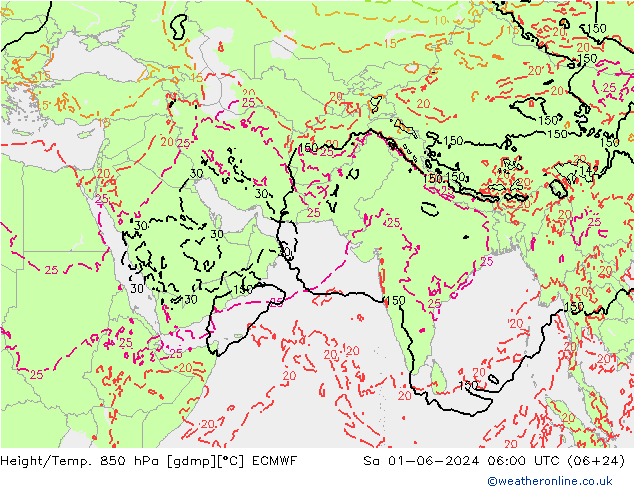 Height/Temp. 850 гПа ECMWF сб 01.06.2024 06 UTC