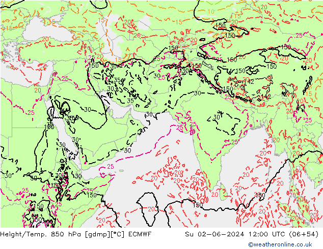 Z500/Rain (+SLP)/Z850 ECMWF Dom 02.06.2024 12 UTC