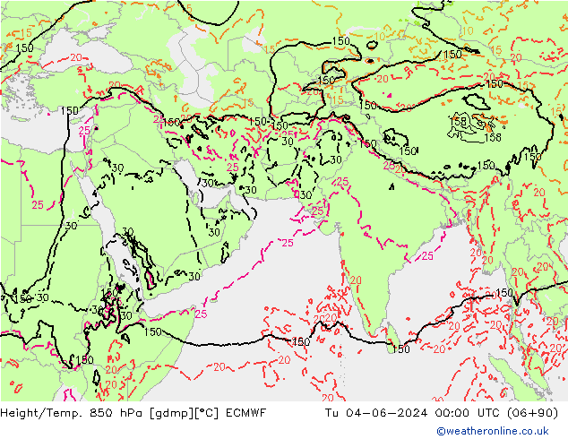 Z500/Rain (+SLP)/Z850 ECMWF wto. 04.06.2024 00 UTC