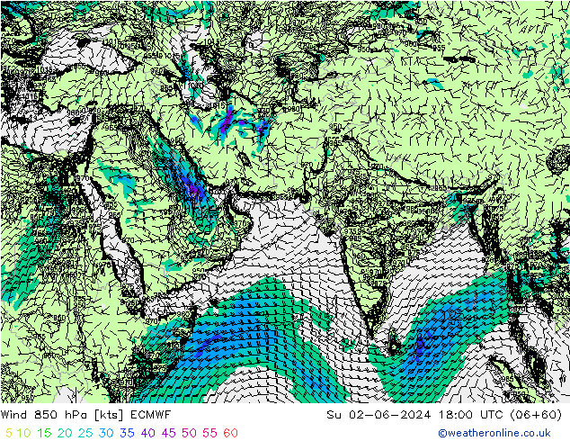 ветер 850 гПа ECMWF Вс 02.06.2024 18 UTC