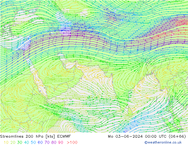 Streamlines 200 hPa ECMWF Po 03.06.2024 00 UTC