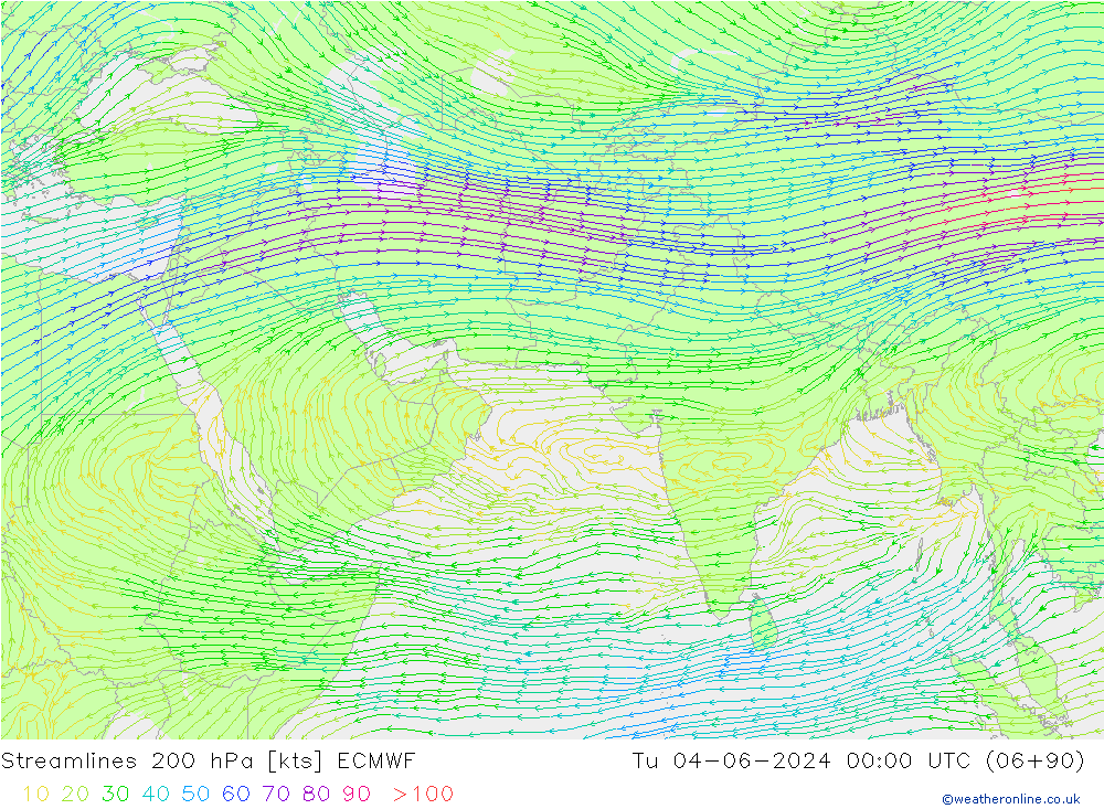 Stroomlijn 200 hPa ECMWF di 04.06.2024 00 UTC