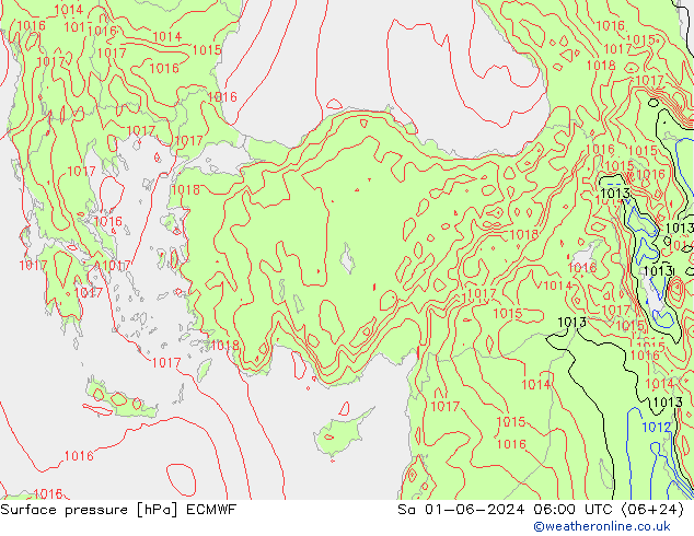 Surface pressure ECMWF Sa 01.06.2024 06 UTC