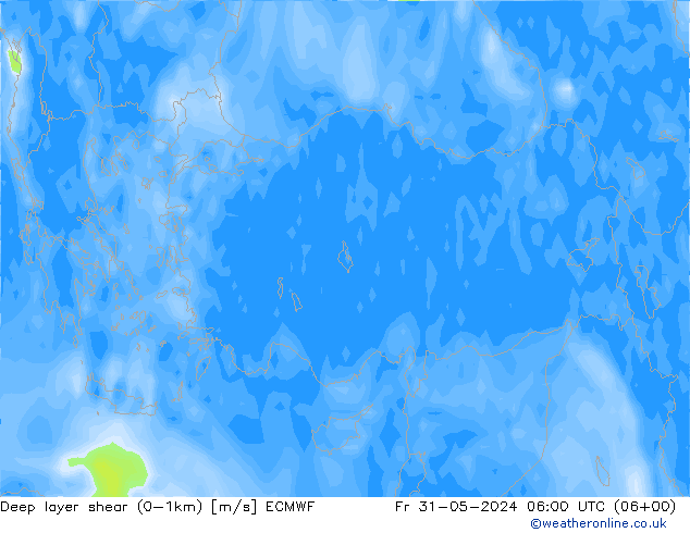 Deep layer shear (0-1km) ECMWF ven 31.05.2024 06 UTC