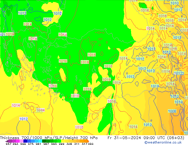 Thck 700-1000 hPa ECMWF ven 31.05.2024 09 UTC