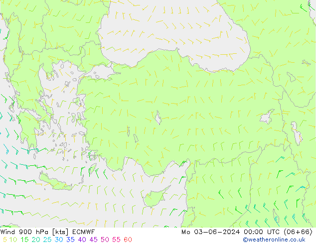 Vento 900 hPa ECMWF lun 03.06.2024 00 UTC