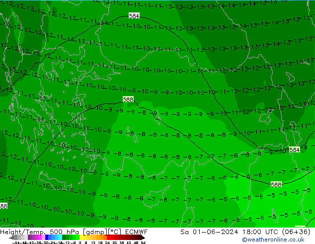 Height/Temp. 500 hPa ECMWF sab 01.06.2024 18 UTC