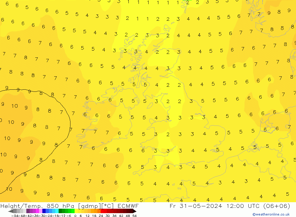 Height/Temp. 850 hPa ECMWF Pá 31.05.2024 12 UTC