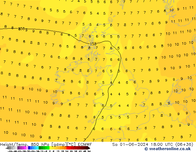 Yükseklik/Sıc. 850 hPa ECMWF Cts 01.06.2024 18 UTC