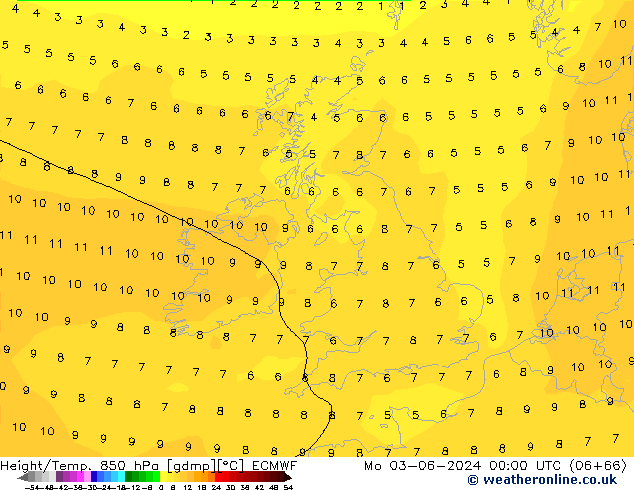 Z500/Rain (+SLP)/Z850 ECMWF Seg 03.06.2024 00 UTC