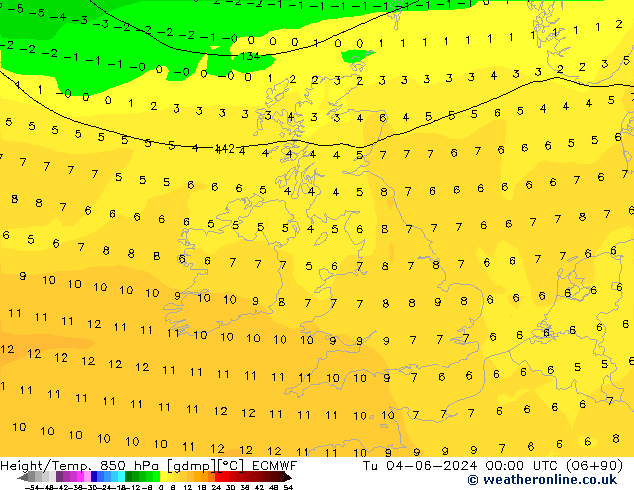 Height/Temp. 850 hPa ECMWF wto. 04.06.2024 00 UTC