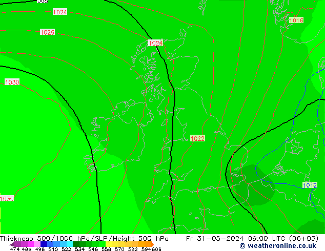 500-1000 hPa Kalınlığı ECMWF Cu 31.05.2024 09 UTC