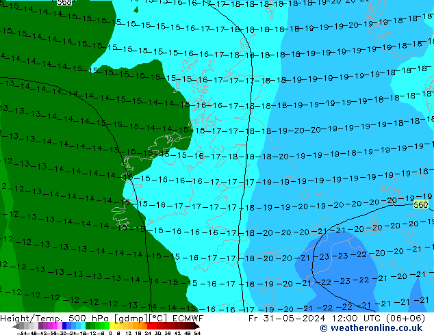 Height/Temp. 500 hPa ECMWF  31.05.2024 12 UTC