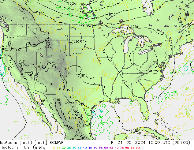 Isotachs (mph) ECMWF ven 31.05.2024 15 UTC