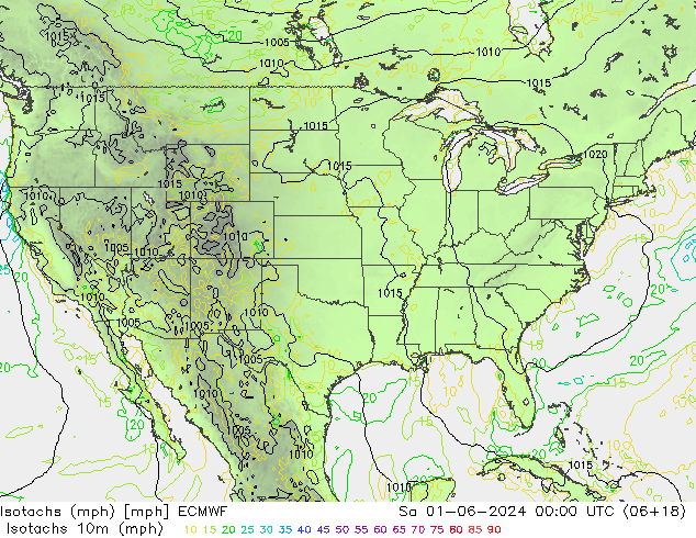 Isotachs (mph) ECMWF sam 01.06.2024 00 UTC