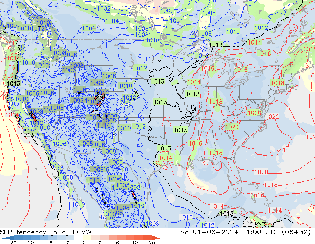 SLP tendency ECMWF Sa 01.06.2024 21 UTC