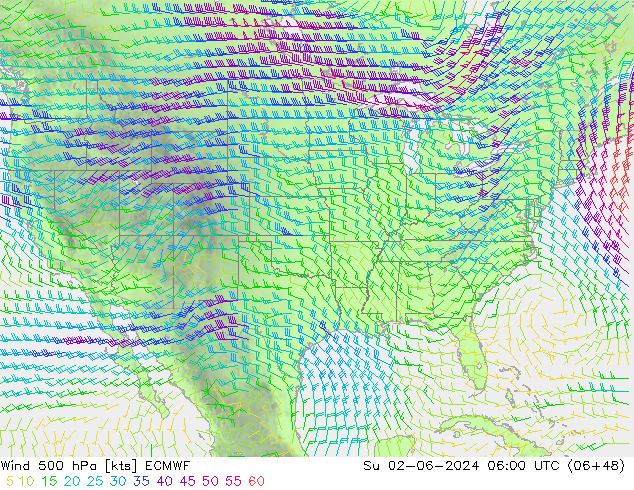 Wind 500 hPa ECMWF Su 02.06.2024 06 UTC