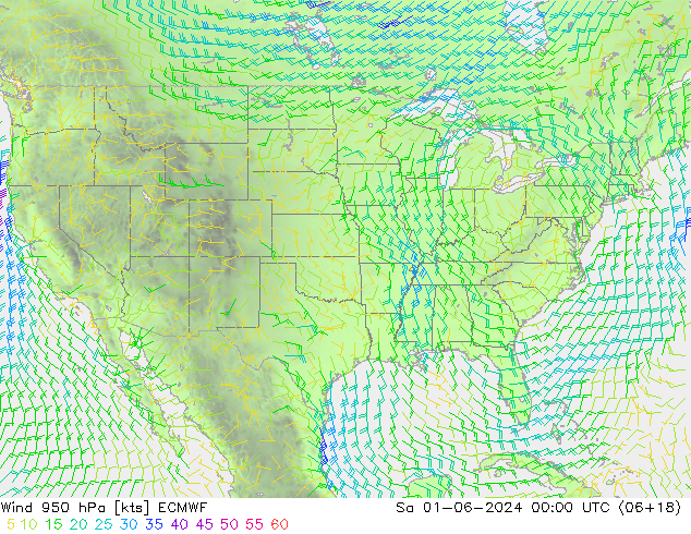 Viento 950 hPa ECMWF sáb 01.06.2024 00 UTC