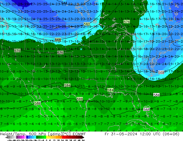 Z500/Rain (+SLP)/Z850 ECMWF Fr 31.05.2024 12 UTC