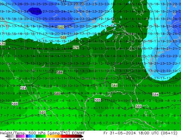 Z500/Rain (+SLP)/Z850 ECMWF Fr 31.05.2024 18 UTC