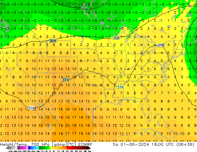 Height/Temp. 700 hPa ECMWF  01.06.2024 18 UTC