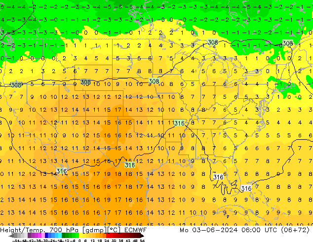 Yükseklik/Sıc. 700 hPa ECMWF Pzt 03.06.2024 06 UTC